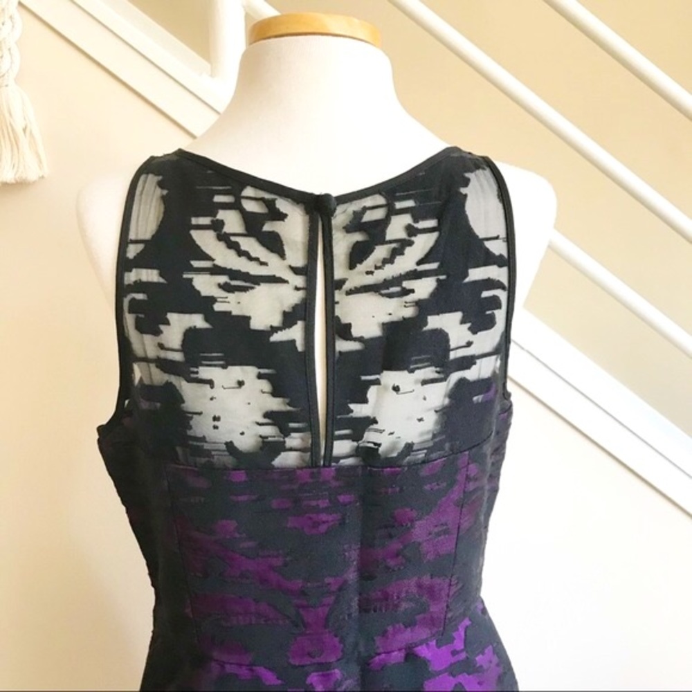 Milly Martina Fil Coupe Sleeveless Hi Low Flared Midi Dress Purple Black 12 NWT - Picture 9 of 16